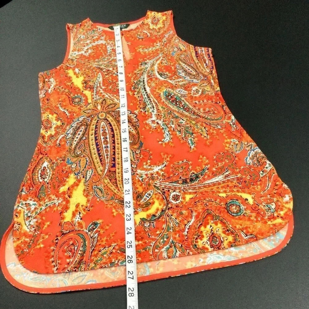 Lauren Ralph Lauren Womens Orange Paisley Keyhole Sleeveless Top Size XS - Picture 5 of 9